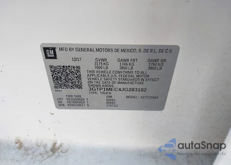 2018 GMC Sierra Sle from USA, damaged, VIN 3GTP1MEC4JG283182